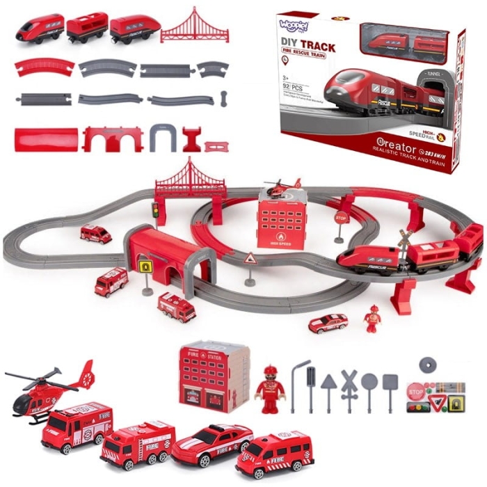 WOOPIE Kolejka Elektryczna Tor Samochodowy Straż Helikopter Auta 92 el.
