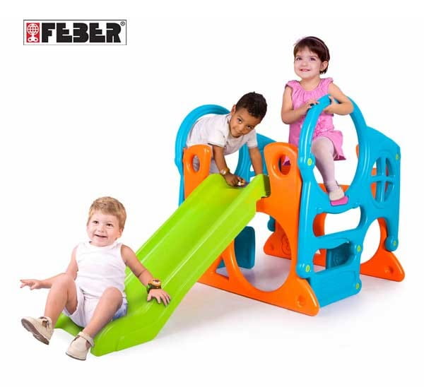FEBER Duży Plac Zabaw Activity Center Zjeżdżalnia 100 cm Ścianka Wspinaczkowa Kształty