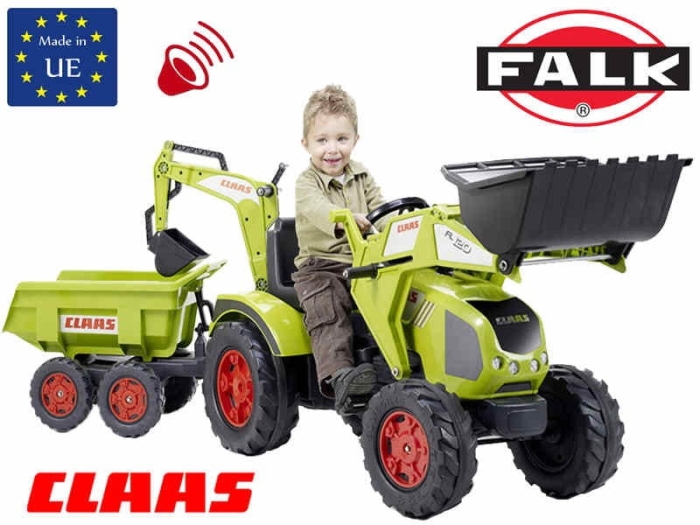 FALK Traktor CLAAS na Pedały z Przyczepą, Łyżką i Spychaczem od 3 Lat