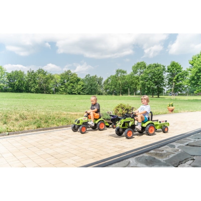 FALK Traktor Claas Zielony na Pedały z Przyczepą + Klakson od 2 Lat.