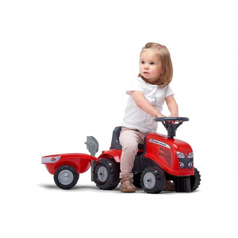 FALK Traktorek Baby Massey Ferguson Czerwony z Przyczepką + akc. Od 12 Miesięcy