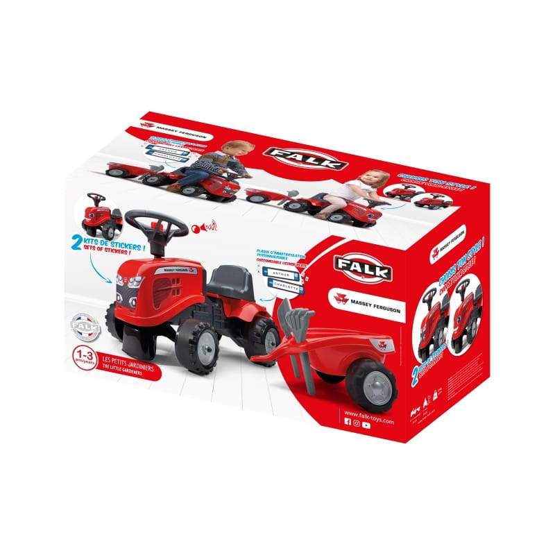 FALK Traktorek Baby Massey Ferguson Czerwony z Przyczepką + akc. Od 12 Miesięcy