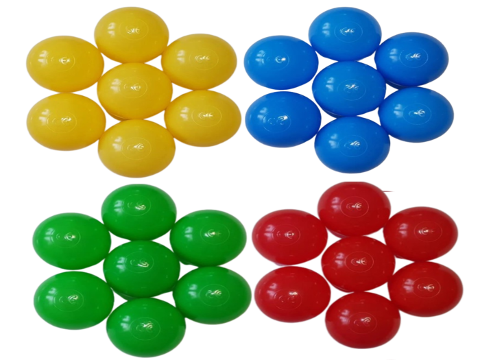 Zestaw 100 sztuk kolorowych plastikowych piłeczek do suchego basenu o średnicy 6 cm.