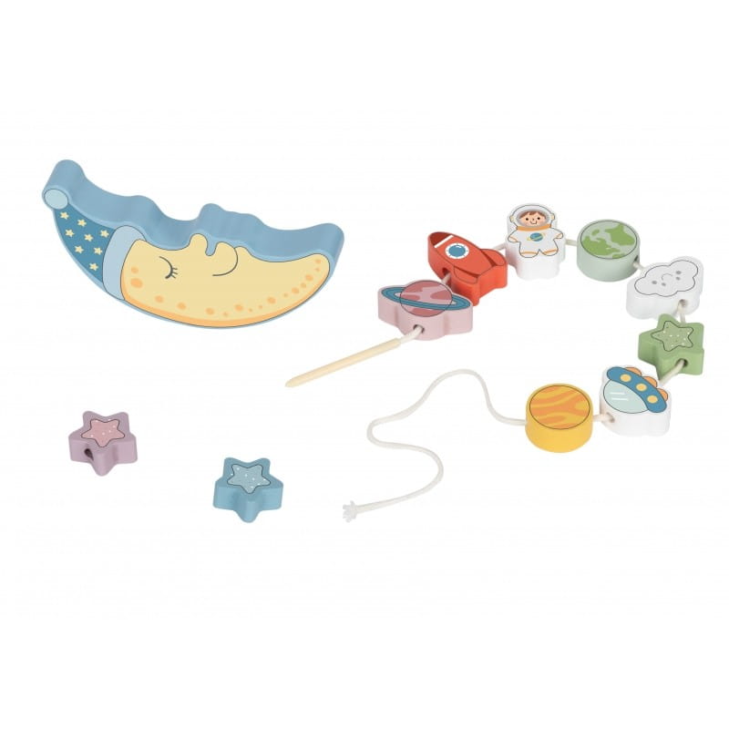TOOKY TOY Kosmiczny Śpiący Księżyc Balansująca Układanka Drewniana Nawlekanka Montessori