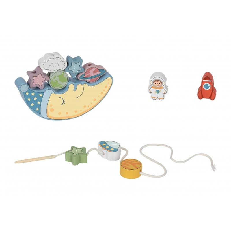 TOOKY TOY Kosmiczny Śpiący Księżyc Balansująca Układanka Drewniana Nawlekanka Montessori