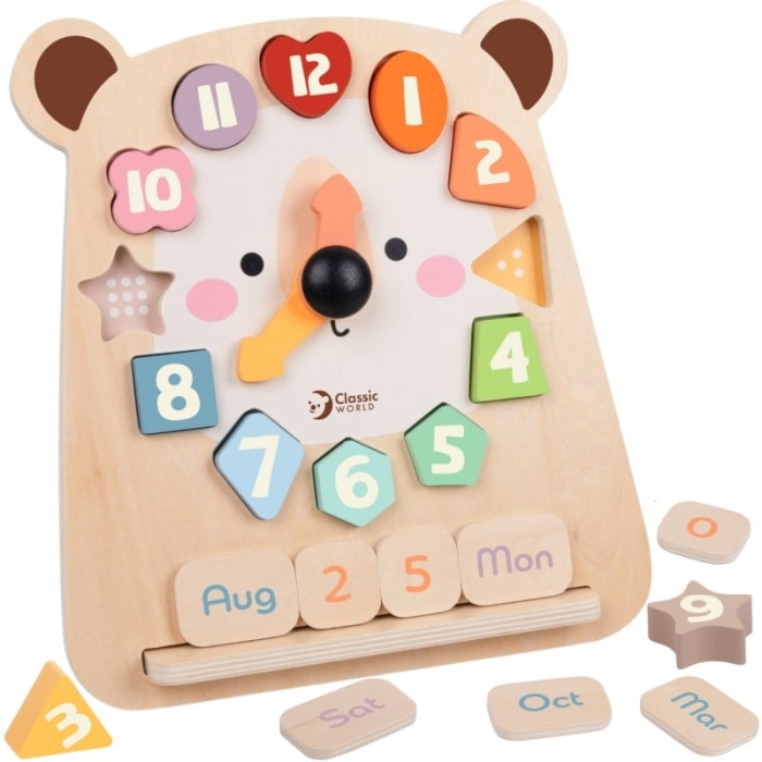 CLASSIC WORLD Zegar Miś Montessori Edukacyjny 3w1 Nauka Czasu Liczenia i Daty