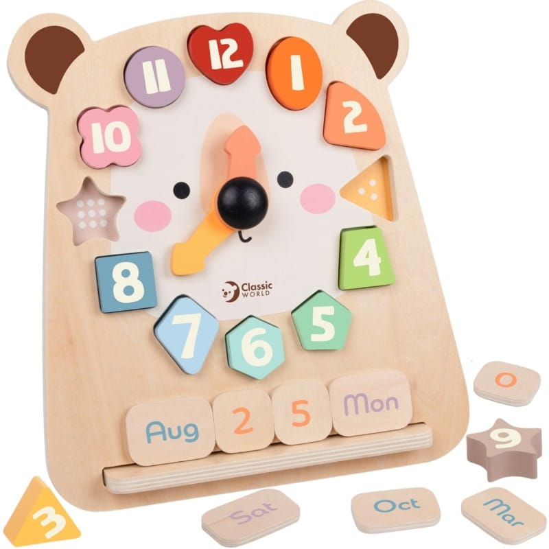 CLASSIC WORLD Zegar Miś Montessori Edukacyjny 3w1 Nauka Czasu Liczenia i Daty
