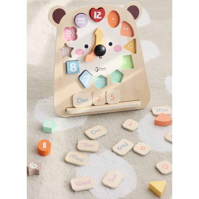 CLASSIC WORLD Zegar Miś Montessori Edukacyjny 3w1 Nauka Czasu Liczenia i Daty