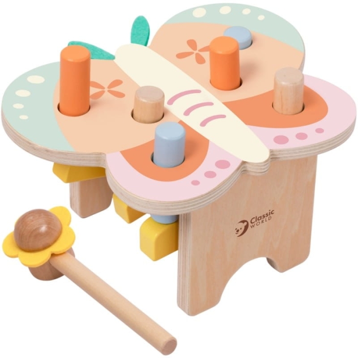 CLASSIC WORLD Wbijak Pastelowy Motylek Montessori z Młoteczkiem