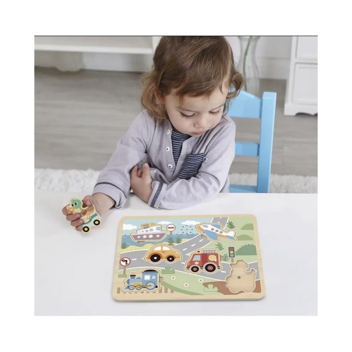 TOOKY TOY Drewniane Interaktywne Puzzle Pojazdy
