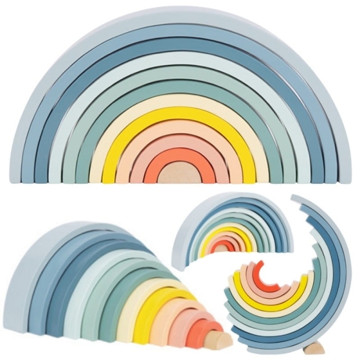TOOKY TOY Pastelowa Układanka Drewniane Klocki Montessori Tęcza