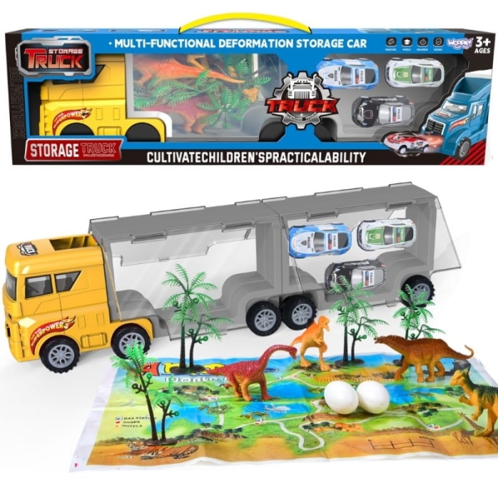 WOOPIE Ciężarówka Transporter 2w1 Zestaw Dinozaurów + Makieta