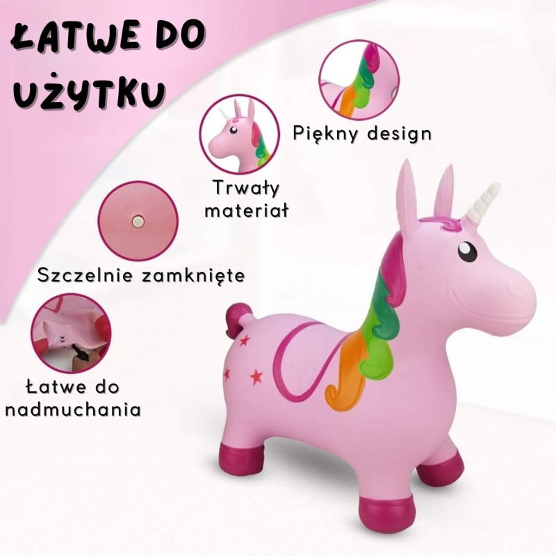 WOOPIE Skoczek Gumowy do Skakania Jednorożec Różowy + Pompka