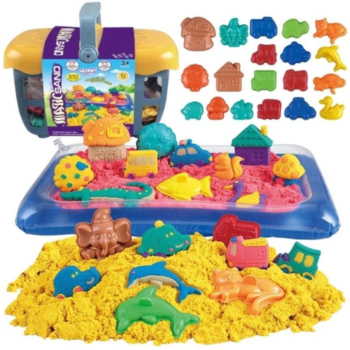WOOPIE Piasek Kinetyczny 0,8 kg Zestaw w Koszyku z Foremkami + Basen