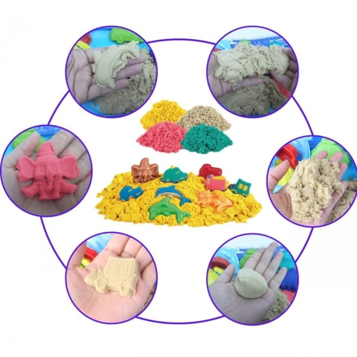 WOOPIE Piasek Kinetyczny 0,8 kg Zestaw w Koszyku z Foremkami + Basen