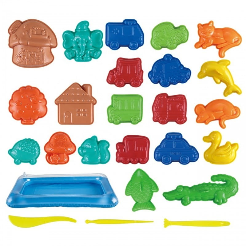 WOOPIE Piasek Kinetyczny 0,8 kg Zestaw w Koszyku z Foremkami + Basen