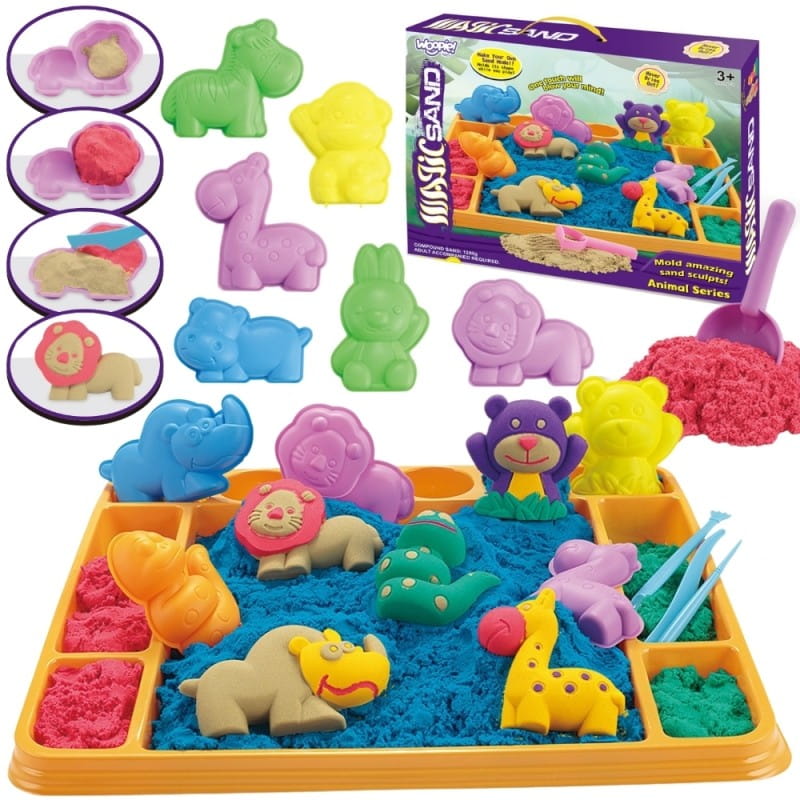 WOOPIE Piasek Kinetyczny 1,2 kg Zestaw XL ZOO Stolik z Foremkami