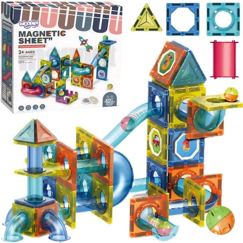 WOOPIE Klocki Magnetyczne Konstrukcyjne 3D Zestaw Edukacyjny Tor Kulkowy 42 el.