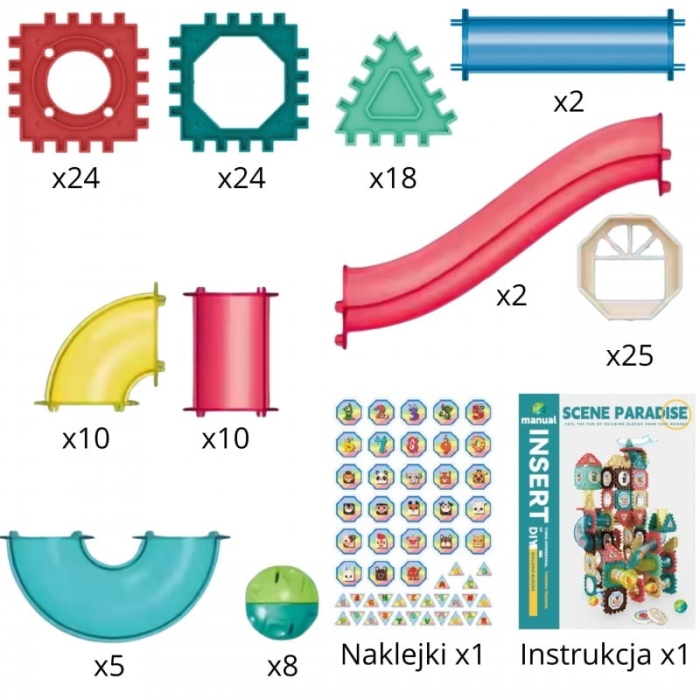 WOOPIE Klocki Magnetyczne Konstrukcyjne 3D Zestaw Edukacyjny Tor Kulkowy 128el.