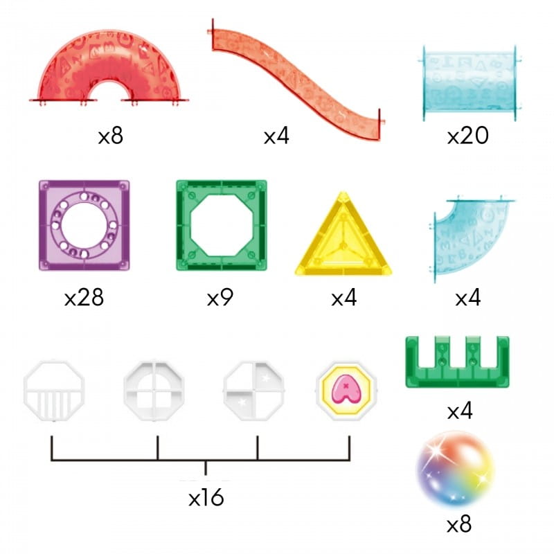 WOOPIE Klocki Magnetyczne Konstrukcyjne 3D Zestaw Edukacyjny Tor Kulkowy 105el.