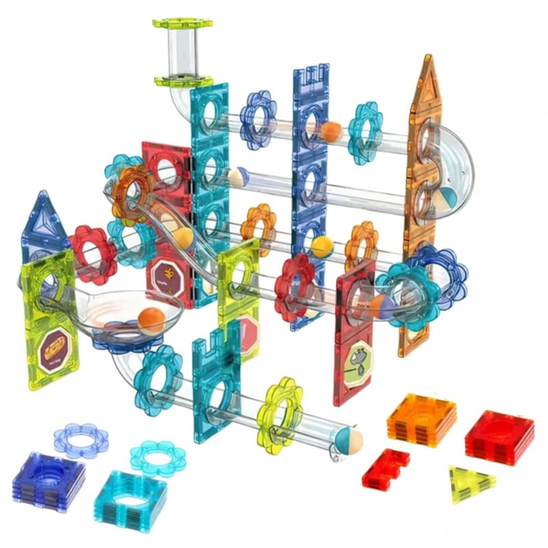 WOOPIE Klocki Magnetyczne Konstrukcyjne 3D Zestaw Edukacyjny Tor Kulkowy 113 el.