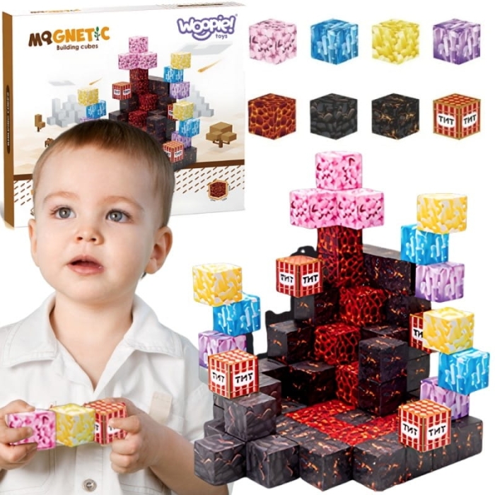 WOOPIE Klocki Magnetyczne Bloczki Sześciany Piksele Mine Craft 74el.