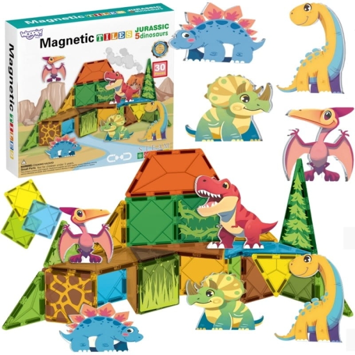 WOOPIE Magnetyczne Klocki Konstrukcyjne 7,5 cm Dino 30 el.