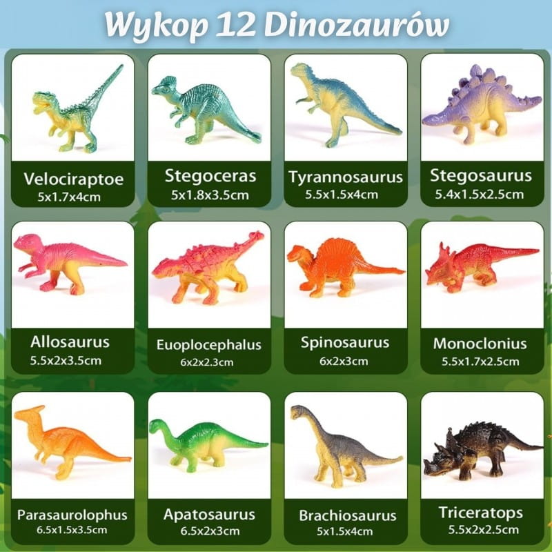 WOOPIE Wykopalisko Jajko Dinozaura Zestaw Archeologa do Rozkopania 12 Dinozaurów