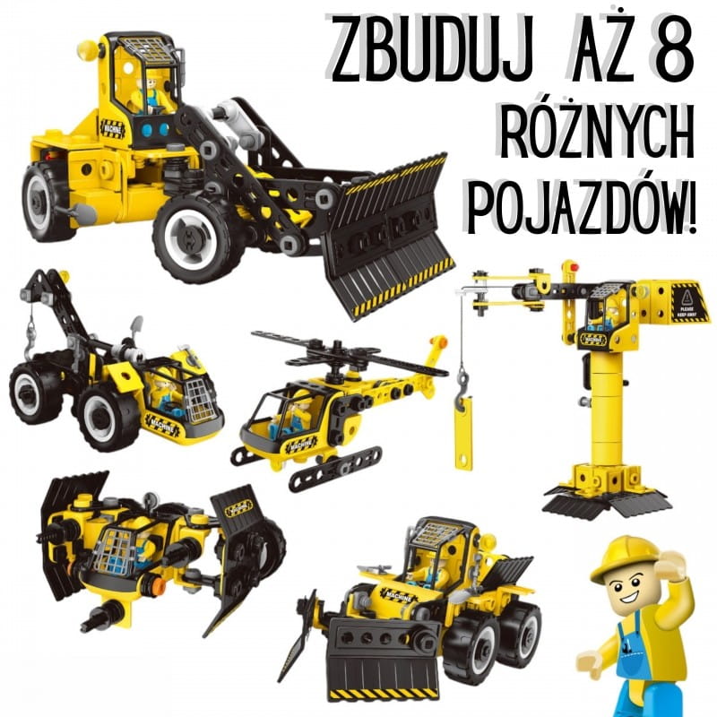 WOOPIE Klocki Konstrukcyjne Zbuduj Pojazdy Budowlane 8 Modeli STEAM