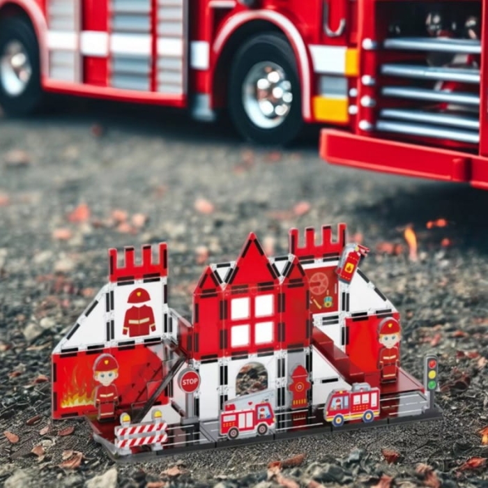 WOOPIE Klocki Magnetyczne 3D Zestaw Straż Pożarna 48el.