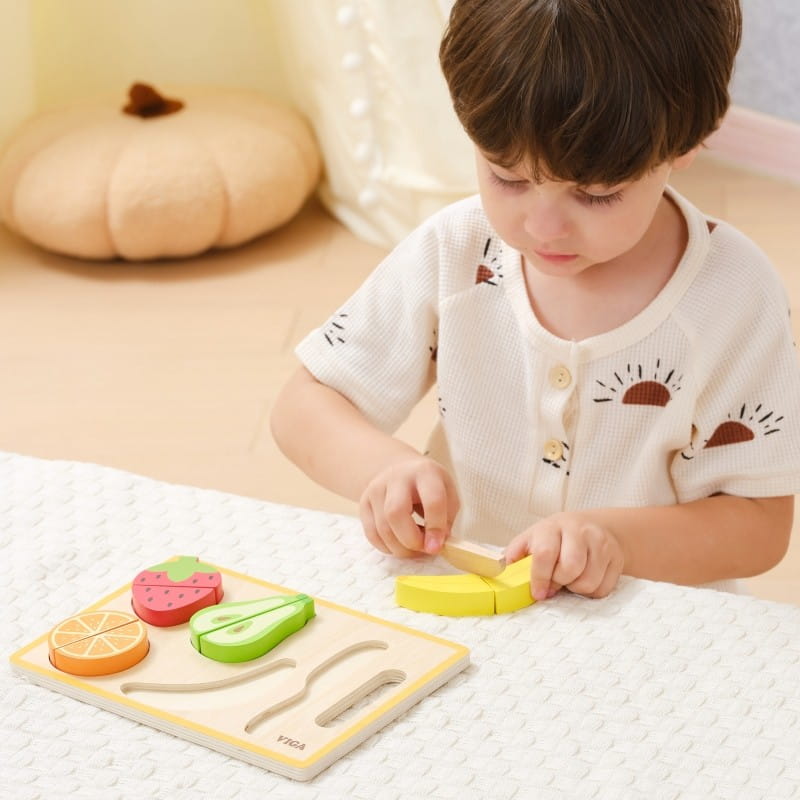 VIGA Drewniana Układanka Edukacyjna Montessori Owoce do Krojenia