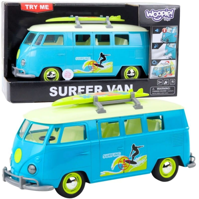 WOOPIE Samochód Bus Surfing Klasyczny Niebieski Ze Światłem I Dźwiękiem Model