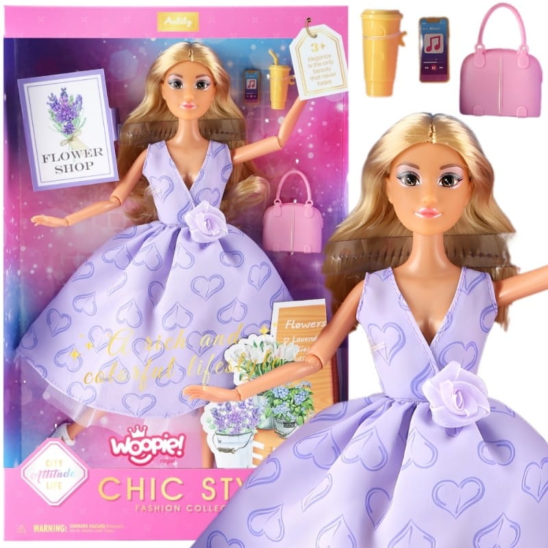 WOOPIE ROYAL Lalka Lily Długie Blond Włosy 30 cm Lawendowa Suknia Akcesoria