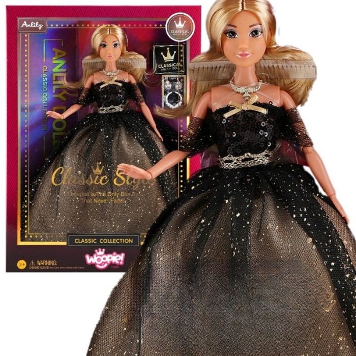 WOOPIE ROYAL Lalka Lily 30 cm Długie Blond Włosy Czarna Suknia Balowa