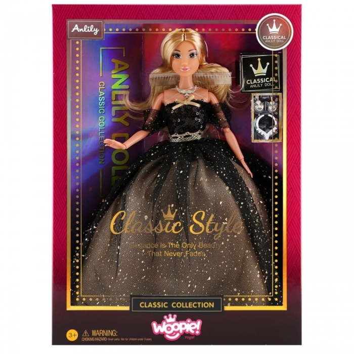 WOOPIE ROYAL Lalka Lily 30 cm Długie Blond Włosy Czarna Suknia Balowa