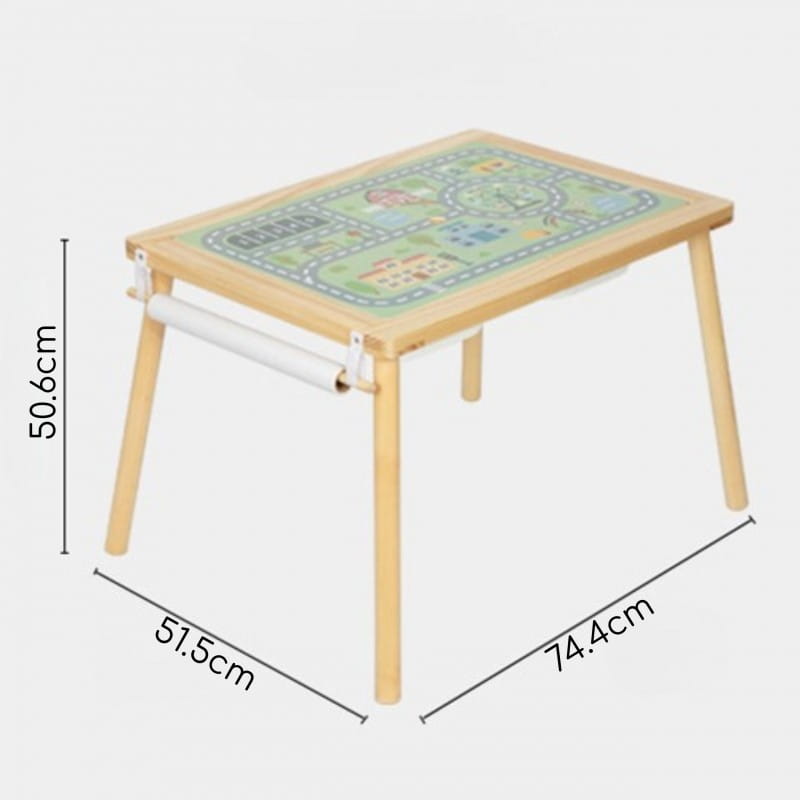 WOOPIE GREEN Drewniany Stolik Aktywności 4w1 Tablica Kredowa Pojemniki Mapa Miasta Papier Rysunkowy