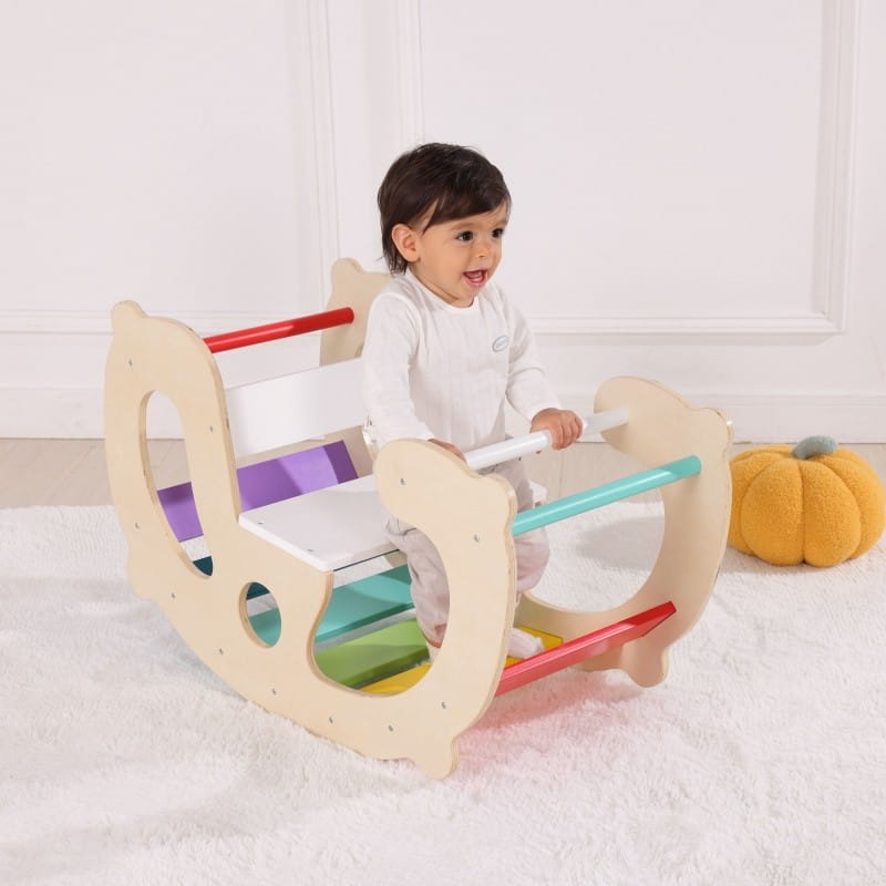 WOOPIE GREEN Drewniany Tęczowy Bujak i Mostek 2w1 Montessori FSC