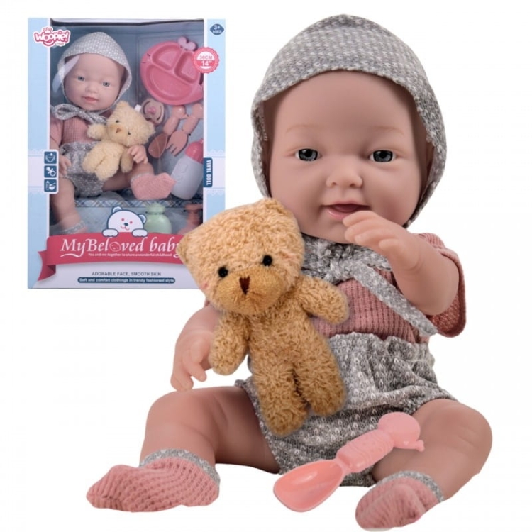 WOOPIE ROYAL Lalka Bobas 36 cm w Ubranku z  Misiem Akcesoria do Karmienia