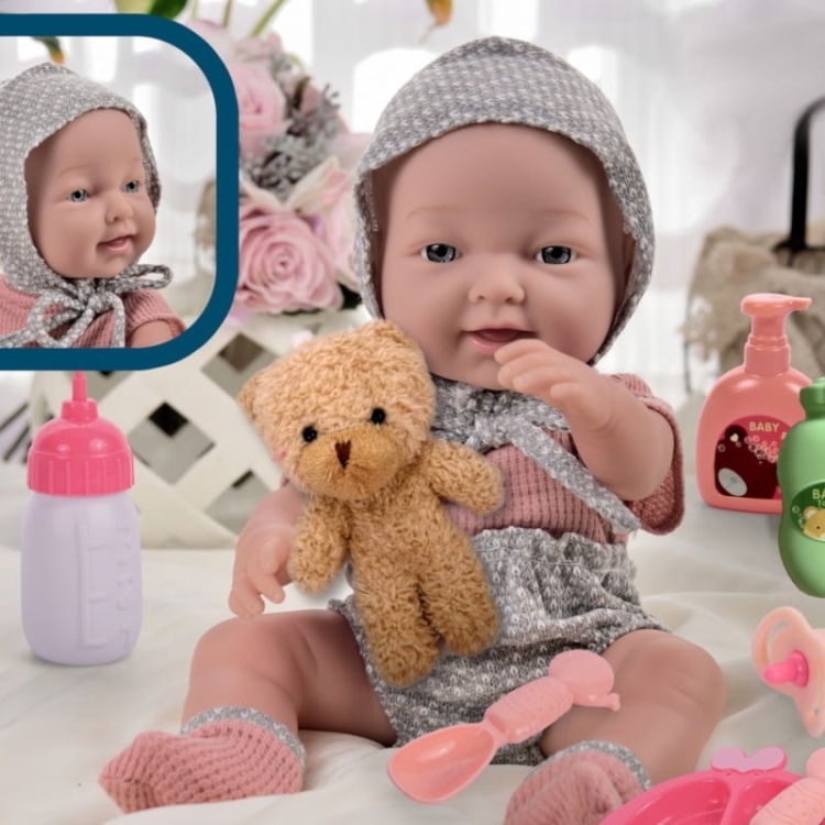 WOOPIE ROYAL Lalka Bobas 36 cm w Ubranku z  Misiem Akcesoria do Karmienia