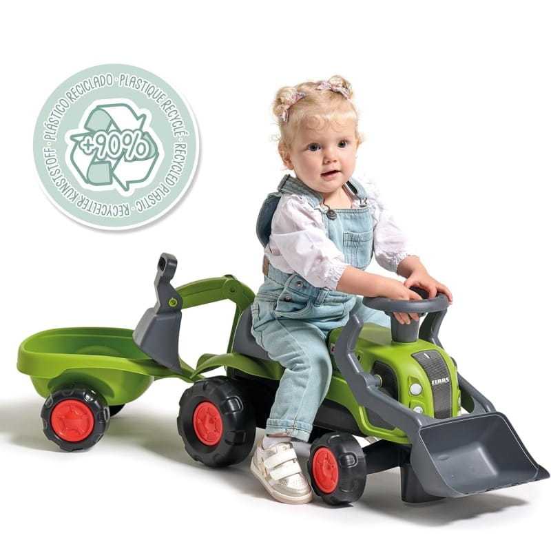 FALK Traktorek Jeździk Baby Claas z Koparką Łyżką i Przyczepą