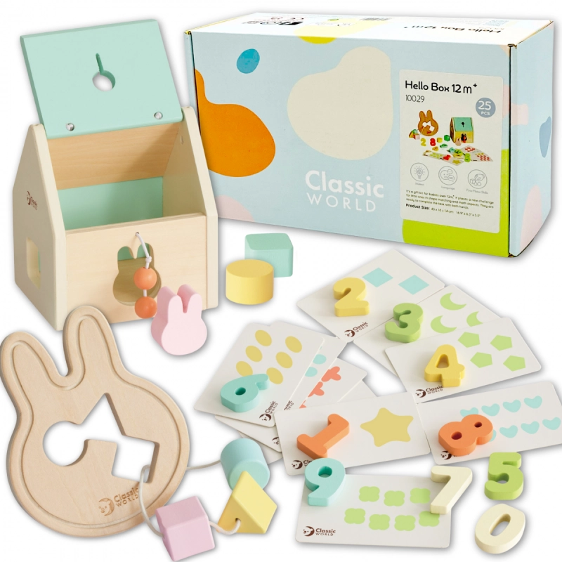 CLASSIC WORLD Pastelowy Zestaw dla Niemowląt Box Pierwsze Zabawki do Nauki od 12 do 18 miesiąca