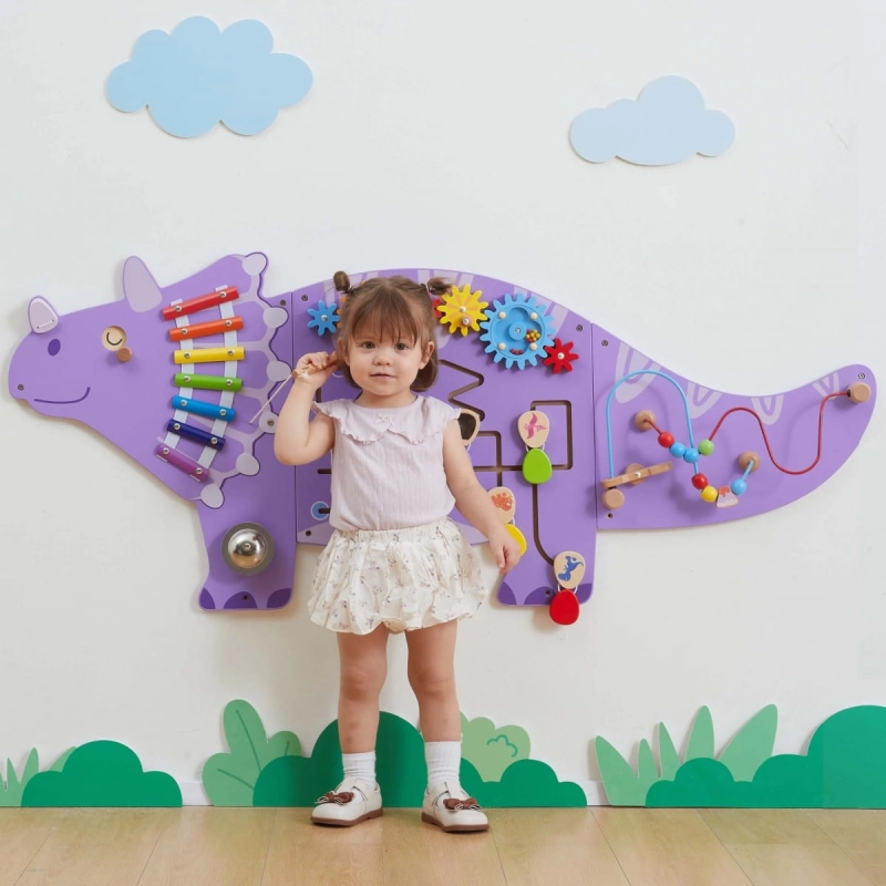 VIGA Drewniana Tablica Sensoryczna-Manipulacyjna EDU Triceratops