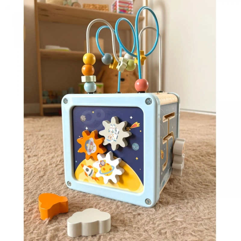 TOOKY TOY Drewniana Kostka Aktywności Kosmos Sorter Labirynt