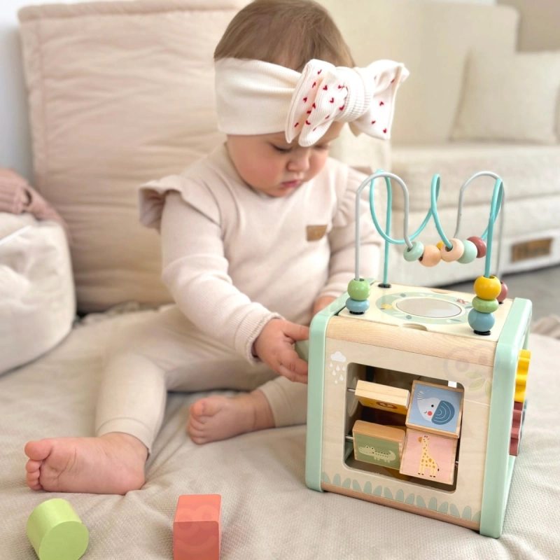 WOOPIE GREEN Drewniana Kostka Aktywności Multifunkcyjna Edukacyjna Sorter