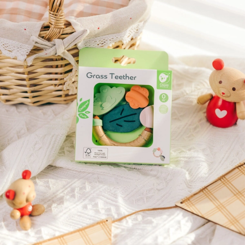 CLASSIC WORLD Drewniana Grzechotka  Sensoryczna Gryzak 2w1