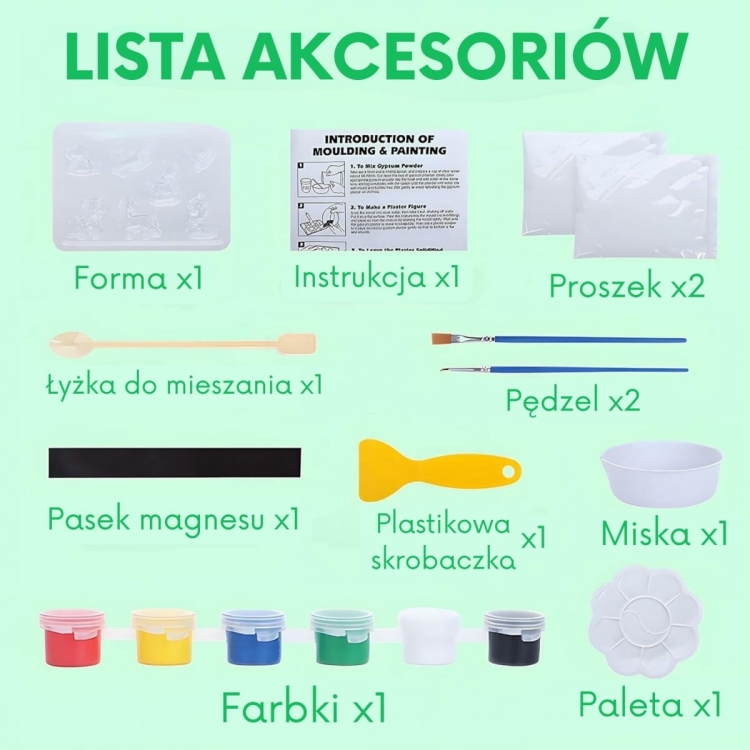 WOOPIE Zestaw Kreatywny z Farbami DIY Zrób Odlewy Gipsowe Figurki i Pomaluj - Zestaw Zwierzątka