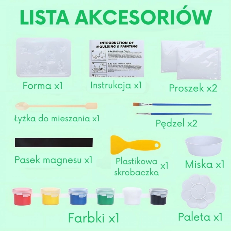 WOOPIE Zestaw Kreatywny z Farbami DIY Zrób Odlewy Gipsowe Figurki i Pomaluj - Zestaw Zwierzątka