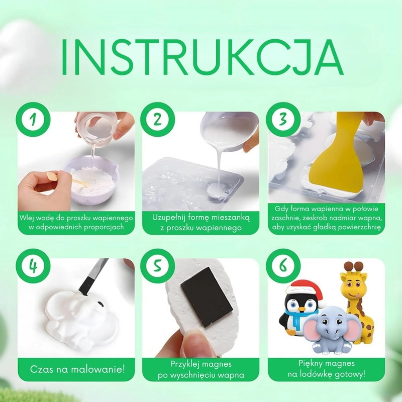 WOOPIE Zestaw Kreatywny z Farbami DIY Zrób Odlewy Gipsowe Figurki i Pomaluj - Zestaw Zwierzątka