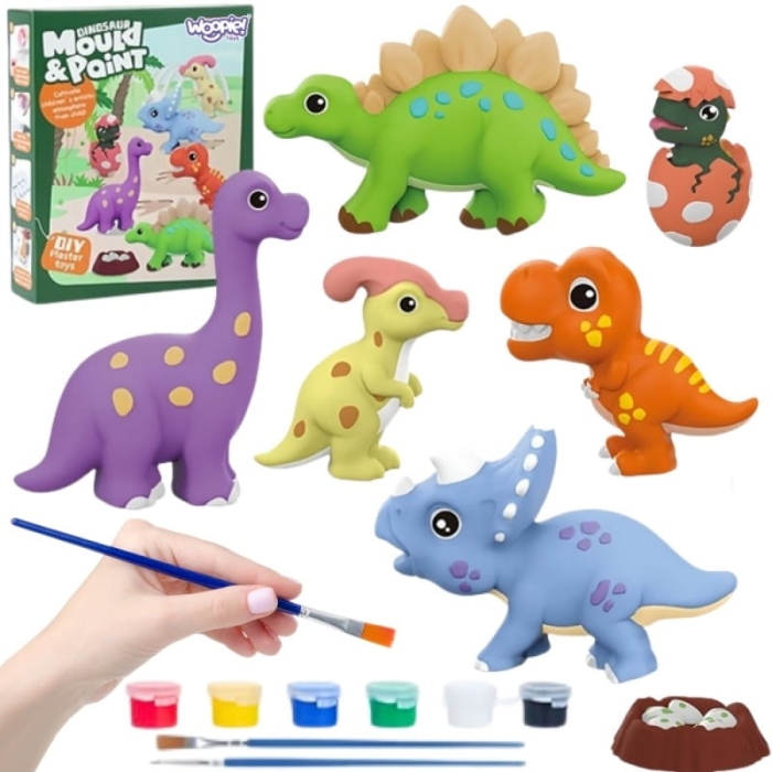 WOOPIE Zestaw Kreatywny z Farbami DIY Zrób Odlewy Gipsowe Figurki i Pomaluj - Zestaw Dinozaury
