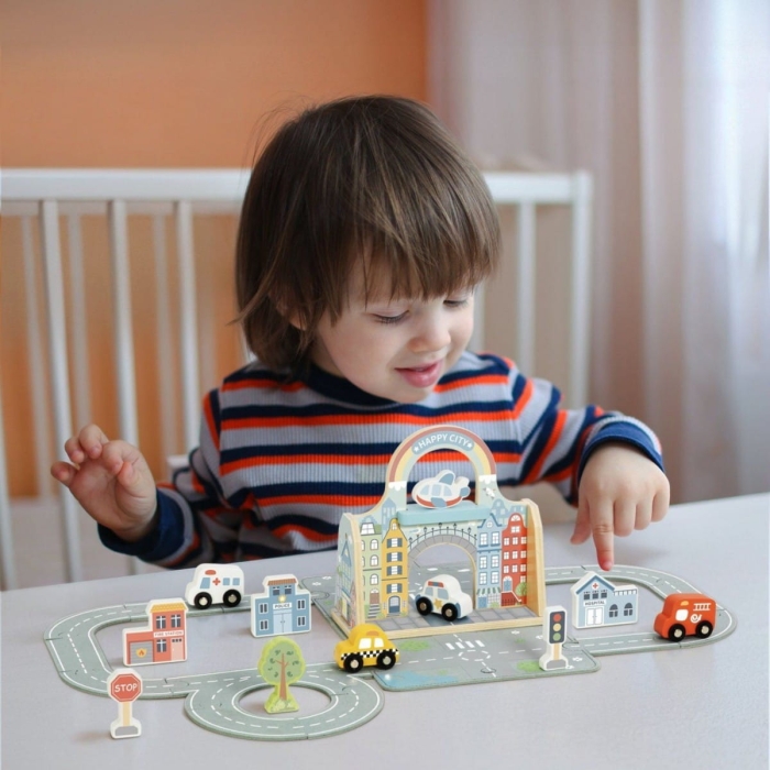 TOOKY TOY Zestaw Mini Miasto Przenośny Zestaw Torba Samochody